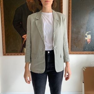 Vintage 100% linen blazer sage green